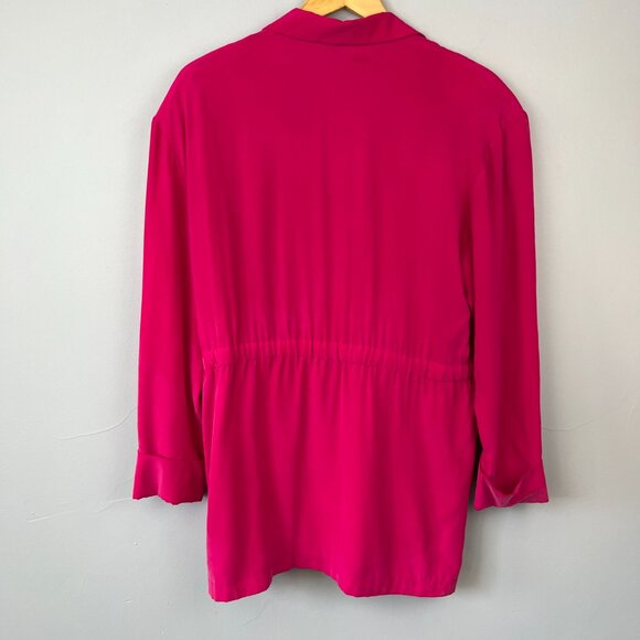 Vintage The Collection 100% Silk Fuchsia Hot Pink Blazer Cinch Tie Waist Size 12 - Picture 6 of 6